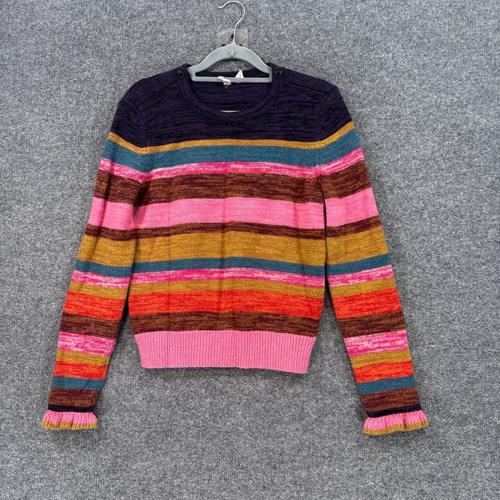 Moth Sweater Womens Medium Multicolor Striped Ruffle Cuff Anthropologie Cashmere